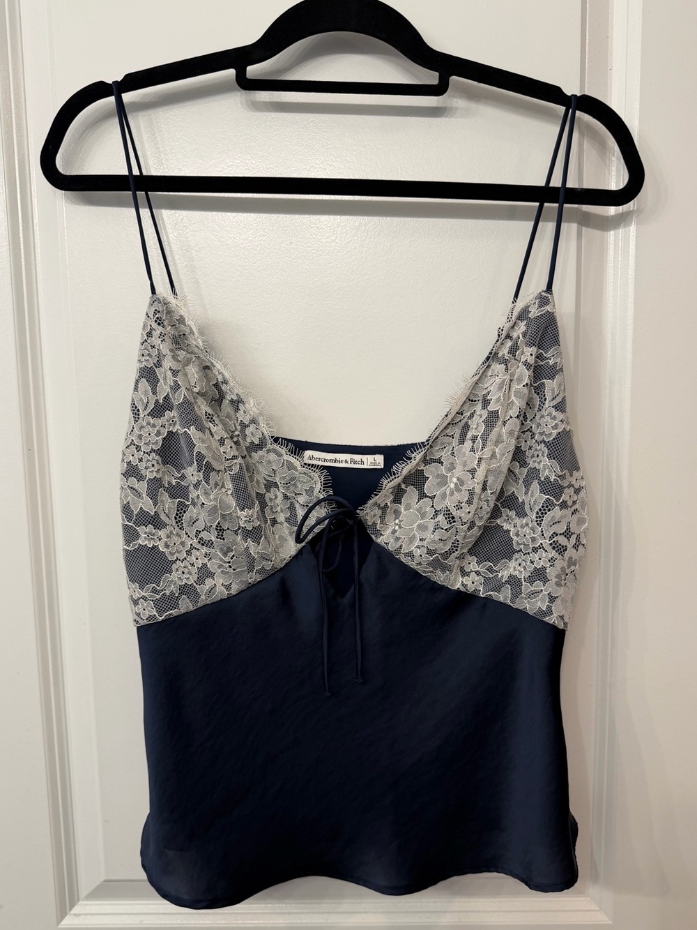 Abercrombie & Fitch Navy Satin Cami with Ivory Lace